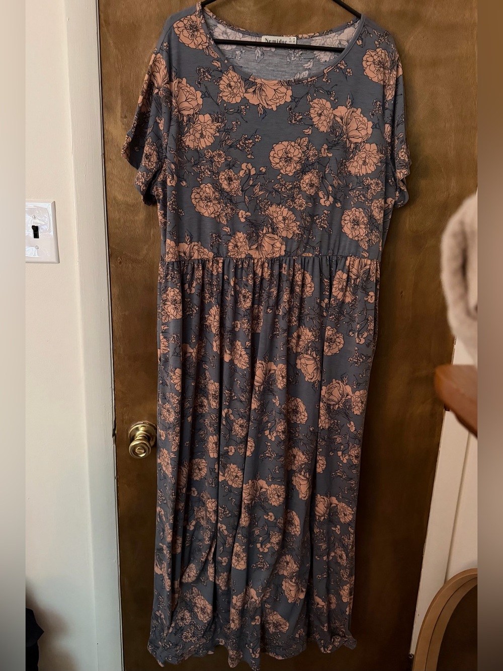Nemidor Gray/Blue Floral Maxi Dress with Dusty Rose Print - 22